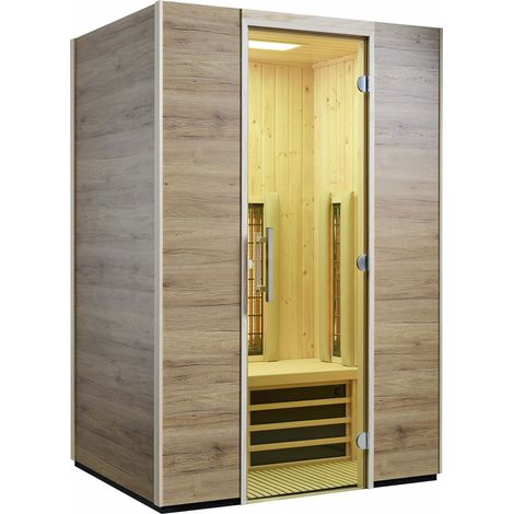 Infraworld Infrarotkabine TrioSol Basel 125 Eiche Dekor 125x115cm mit 2 ABC-Strahler Salzverdampfer (1/5)
