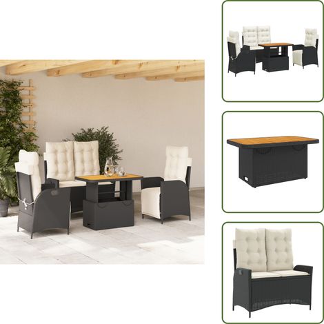 Cuscini per seduta - vidaXL Set da Pranzo da Giardino 4 pz con Cuscini Nero in Polyrattan - Cuscini per schienale