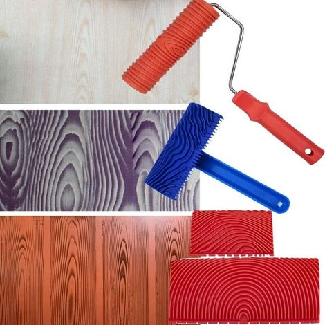 Ensemble d'outils à motif bois d'hévéa - Convient pour la décoration des murs, des sols, des meubles et des clôtures - 4 pièces (1/4)