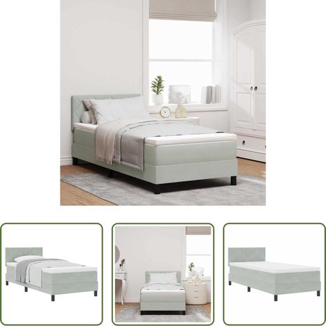 Samtmatratze -  Boxspringbett mit Matratze Hellgrau 90 x 200 cm Samt (1/5)