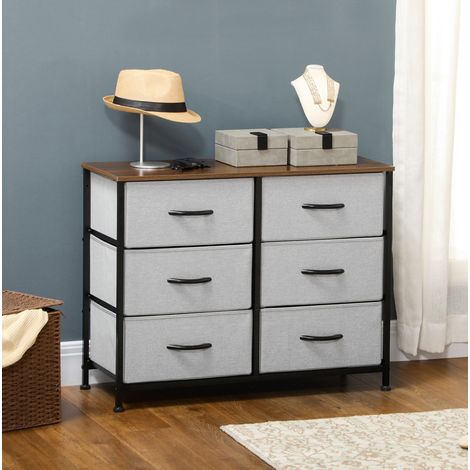 Commode grise avec 6 tiroirs pliables en tissu, armoire multiusage avec plateau, 80 x 30 x 62,5 cm (1/5)