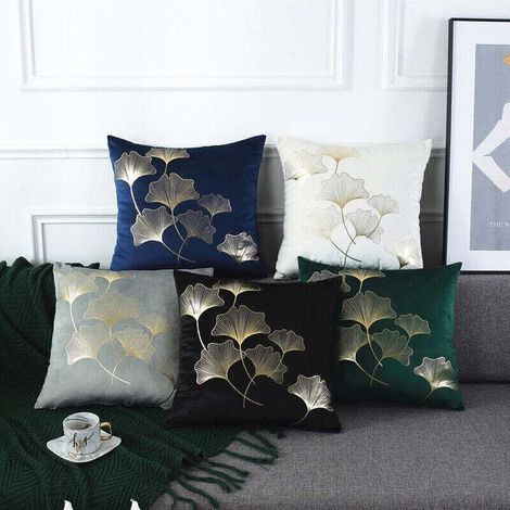 Lot de 5 Housse de Coussin 45x45cm motif feuilles de ginkgo Taie de Coussin Décorative pour Canapé Chambre Coussin (1/4)