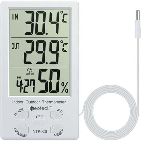 Thermo-hygromètre numérique LCD pour intérieur et extérieur, XU, Mesure de température l'humidité. Capteur filaire 1,5 enregistrement min/max. Conçu hôtels, Chambres, Hôpitaux KZQ - KZQ (1/4)