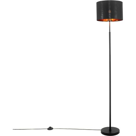 QAZQA Lampada da terra con paralume vt - Moderno - Tessuto,Acciaio - Nero - Tondo E27 Max. 1 x 4.9 Watt