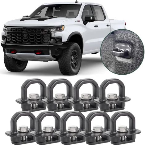 Set mit 9 schwarzen Aluminium-Verankerungspunkten DZ97903 – kompatibel mit Chevy Silverado Sierra 2007-2023 und Colorado Canyon 2015-2023, Ladehaken für Pickup-Ladeflächen