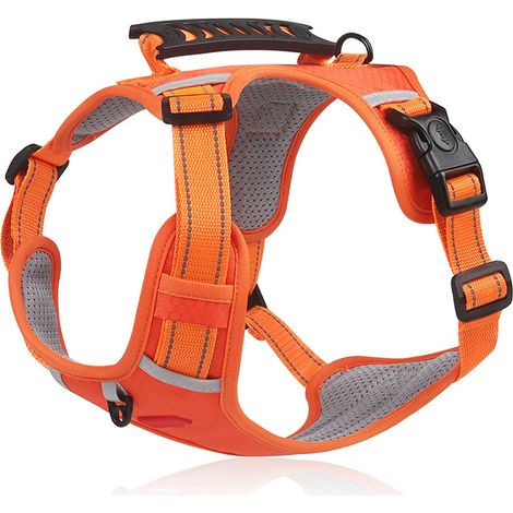 GARRYFIZH ‌Harnais Sécuritaire Réfléchissant pour Chien‌ – Veste Respirante Ajustable, Ceinture Confortable pour Voyage Extérieur (Orange)