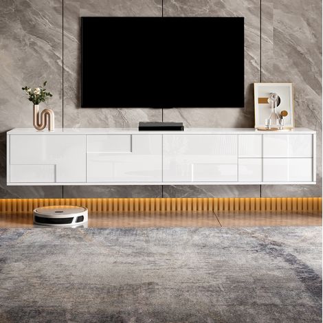 Mueble TV blanco con almacenaje extra sin tiradores OKMYHOME (1/5)