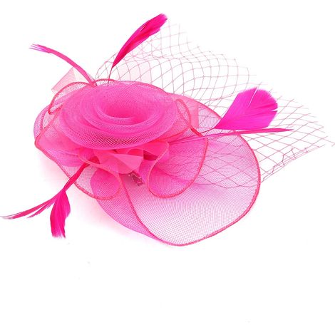 Tocado tipo pastillero, velo, rojo, rosa, accesorio para el cabello, fiesta de bodas (1/5)