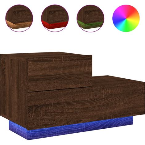 Table de chevet avec lumières LED et tiroirs 70 x 36 x 40,5 cm bois d'ingénierie marron DEC033183
