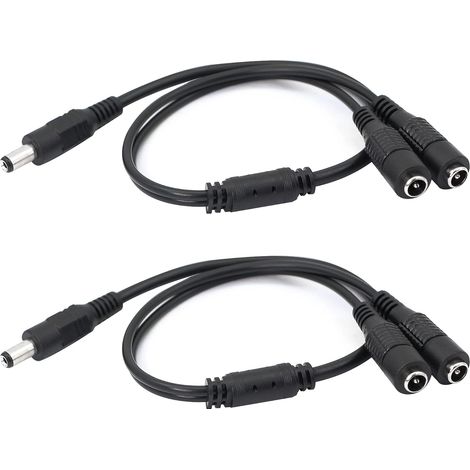 Câble d'extension d'alimentation CC , Câble Adaptateur d'alimentation CC 5,5 mm x 2,1 mm 1 mâle à 2 Femelles, pour caméras de Surveillance CCTV, routeurs de Surveillance, DVR, etc. (1/5)