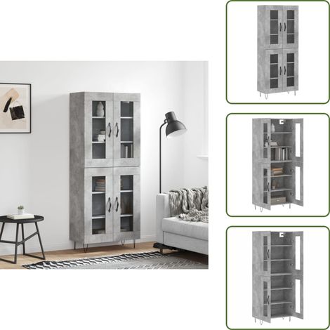 Stauraum - vidaXL Highboard Betongrau 69,5x34x180 cm Holzwerkstoff - Wandhalterung (1/5)