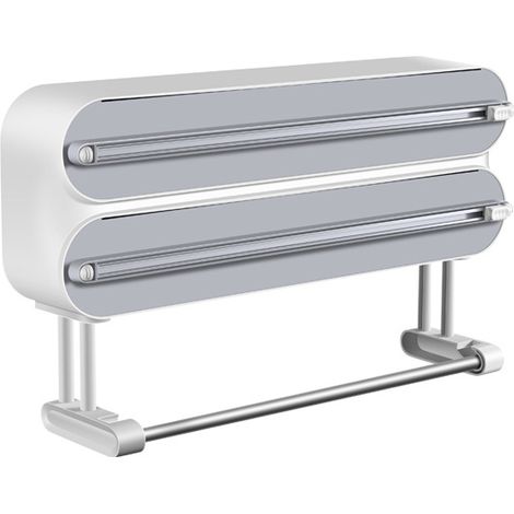 Devidoir Essuie Tout Mural - Magnétique Coupe-Capsules, Distributeur Papier Aluminium et Film avec Lames Tranchantes, Dérouleur Film Alimentaire avec Porte Sopalin Cuisine, Blanc