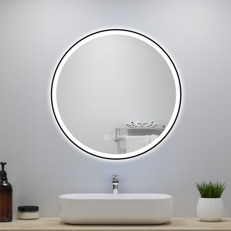OCEAN Specchio da bagno 60x60cm con LED,3 colori,orologio,Dimmerabile, Antiappannamento,Memoria,IP44, Vetro HD (1/4)