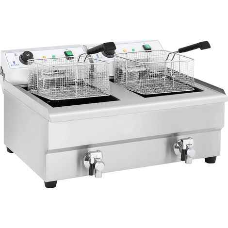 Friggitrice elettrica professionale doppia ristorante 2 x 3 200 watt 2 x 16 litri totali 2 x 12 litri termostato olio 2 rubinetti acciaio inox 140003982