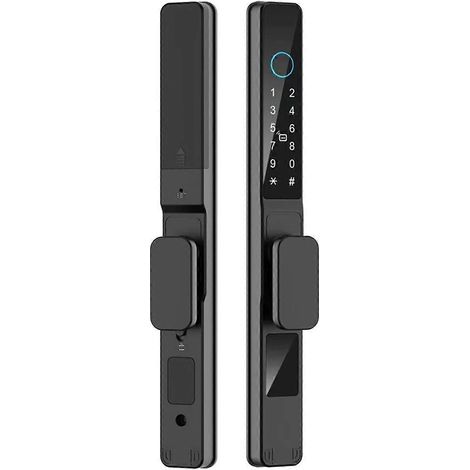Serrure de porte intelligente WiFi à empreinte digitale, étanche IP66, contrôle par application, adaptée aux portes coulissantes en alliage d'aluminium, noire. (1/5)
