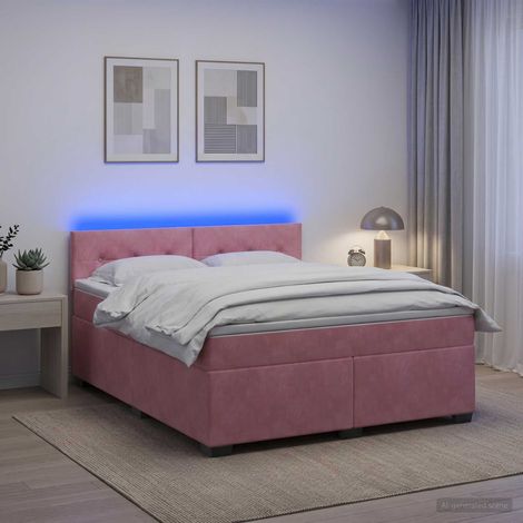vidaXL Cama con Base Tapizada, Colchón y Luz LED Rosa 140 x 200 cm (1/5)