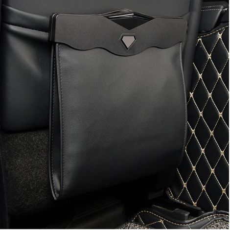 Suspendre poubelle voiture interieur, Poubelle de voiture avec ouverture magnétique à accès rapide, Cuir PU imperméable, accessoire voiture pour siège arrière de voiture (Noir(L),de (1/5)