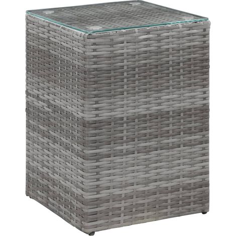 Beistelltisch mit Glasplatte Grau 35 x 35 x 52 cm Poly Rattan (1/5)