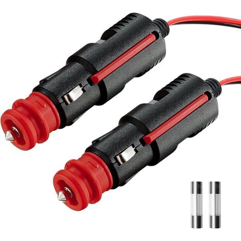 Lot de 2 Prise Allume Cigare 12V/24V Universelles – Connecteur Auto Ø21mm / Ø12mm Fiche avec Fusible 10A – Compatible Voiture, Camion, Moto, Camping-Car (1/5)