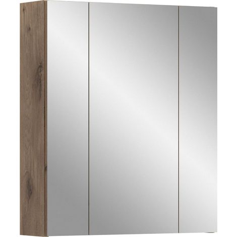 Armoire à Miroir 60 x 70 x 18 cm Corps Oak et façade Noir Mat Armoire à Miroir avec Aspect Bois foncé Fonctionnelle et Moderne (1/5)