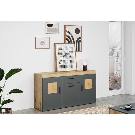 Buffet/bahut moderne 160 cm chêne/anthracite Bonnie (1/5)