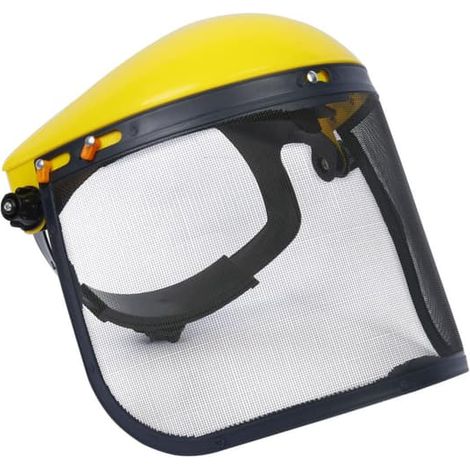 Visière de protection en maille, casque de sécurité intégral, adapté à la foresterie, cagoule de protection pour tondeuse à gazon, jaune, visière de protection en maille. (1/4)