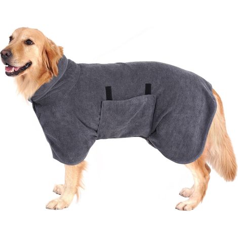 (Gris, L) Serviette de bain/peignoir pour chien à séchage rapide, pour chiens moyens et grands (1/5)