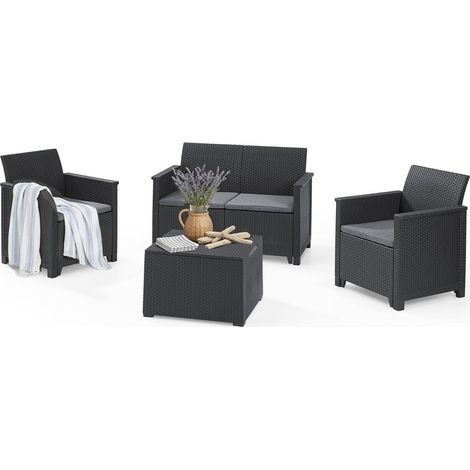 Dmora - Loungeset für draußen Capalbio, Outdoor-Lounge mit Couchtisch, Terrassenset mit Kissen, 113x65 h74 cm, Anthrazit