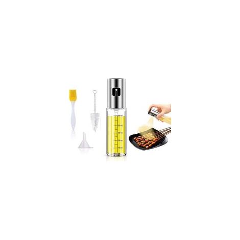 100ML Vaporisateur Huile avec Échelle, Pulverisateur Huile d'olive avec Entonnoir Vaporisateur Huile Cuisine en Acier Inoxydable avec Balais d'Huile et Brosse de Nettoyage pour BBQ/Cuisine (1/5)