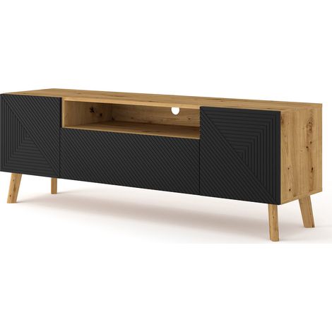 Bim Furniture – Meuble TV Luxi 160 cm – Chêne noir mat – 2 portes abattantes – Niche avec passage de câbles – Design moderne pour salon (1/5)