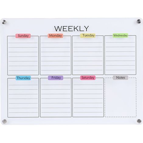 Planificateur hebdomadaire en acrylique transparent avec aimants, étiquette de couleur, tableau effaçable à sec pour réfrigérateur, pour la planification à domicile et au bureau (1/5)