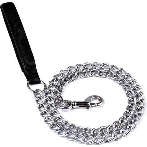 Laisse de chien en métal solide, chaîne de laisse anti-mâcher pour animaux de compagnie de 1,2 m avec poignée rembourrée douce, adaptée aux chiens de taille moyenne (3,0 mm 1,2 m) 1pc (1/5)