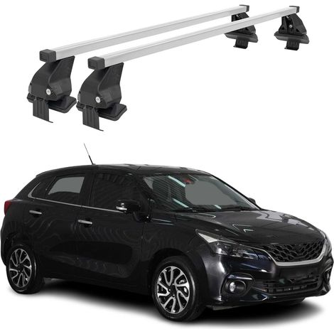 OMAC Dachträger Querträger Stahl für Suzuki Baleno 2019-2022 FL – Abschließbar – City-Crash-getestet – DIN 75302:2019 – ISO/PAS 11154:2006 – Max. 50 kg Silber (1/5)