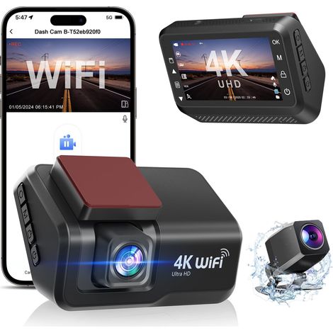 Dashcam voiture avant arrière 4K 1080P – Vision nocturne – Moniteur de stationnement – WiFi avec application – Carte 64Go incluse (1/5)