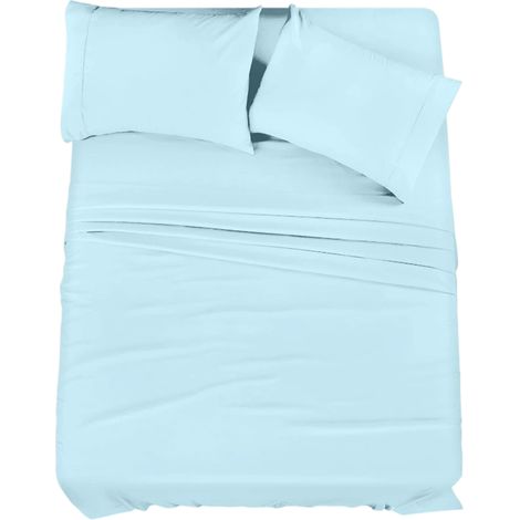 Ensemble de draps en maille de coton 4 pièces, doux et respirant, à poches profondes, 145 g/m², couleur aqua (1/5)