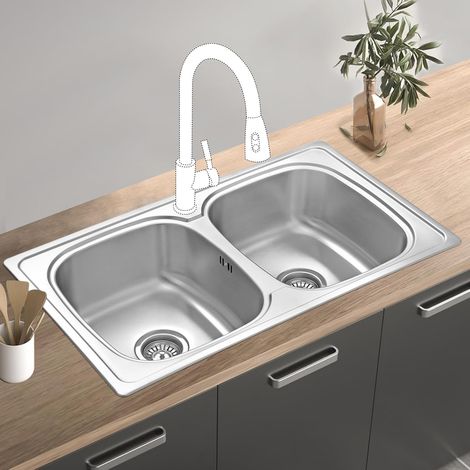 JASSFERRY 860 X 500 mm Stainless Steel Kitchen Sink 2 Bowl with Strainer Waste (1/5)