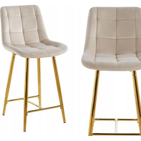 Tabouret H1-FX en velours beige (structure dorée) (1/5)