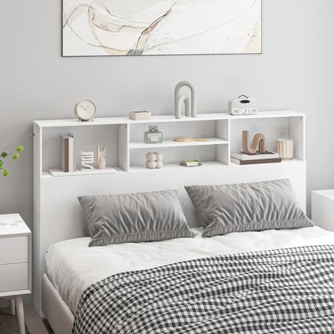 Cabecero independiente con espacio de almacenamiento, accesorio de cama con 4 compartimentos abiertos, 160 x 20,2 x 108,2 cm, blanco