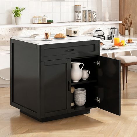 Table îlot de cuisine extensible avec rangement MDF noir en MDF (1/5)