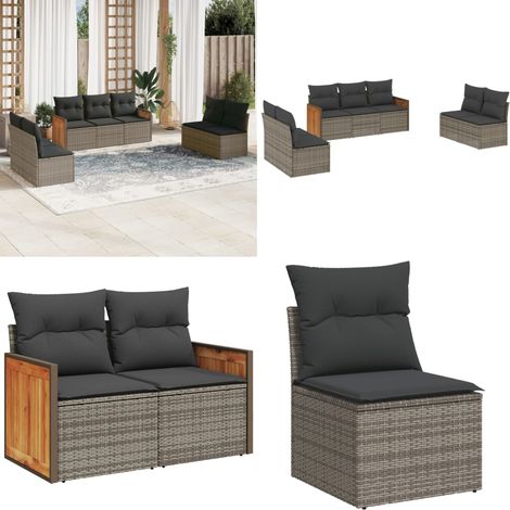 7-tlg. Garten-Sofagarnitur mit Kissen Grau Poly Rattan - Gartenmöbel - Rattan Möbel - Lounge Set - Gartenlounge - Esszimmergarnitur - Home & Living (1/5)
