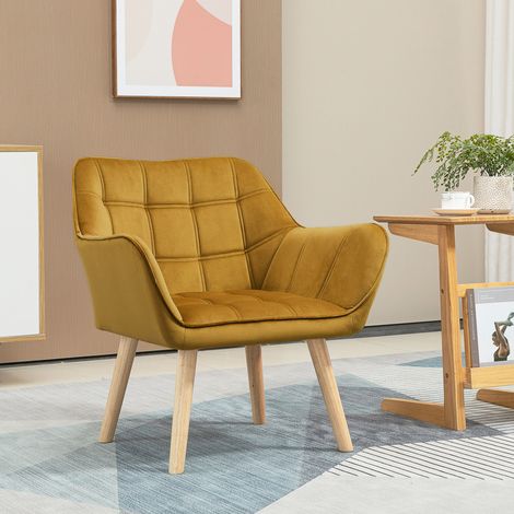 Sessel mit Armlehnen aus Polyester in Samtoptik Gelb, Holzbeine, 67x61,5x71 cm (1/5)