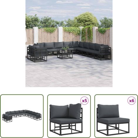 Gartenmöbel -  Gartensofa-set mit Kissen 11 pcs Schwarz Aluminium (1/5)