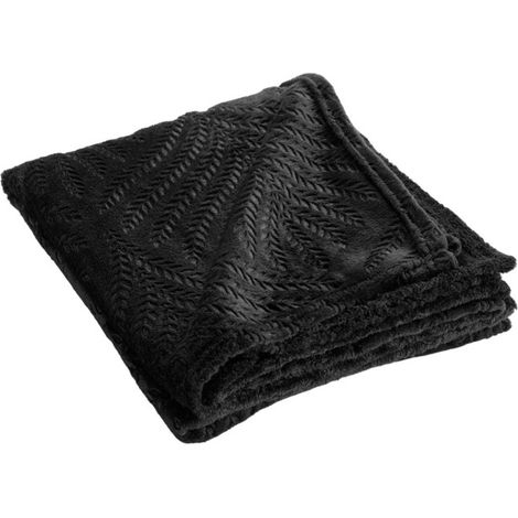 Plaid Uni en Flanelle "Nelia" 125x150cm Noir (1/5)