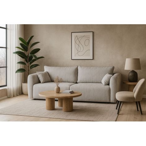 Sofa 3-Sitzer mit Schlaffunktion RUDEN in Stoff Raven Hellgrau (1/5)