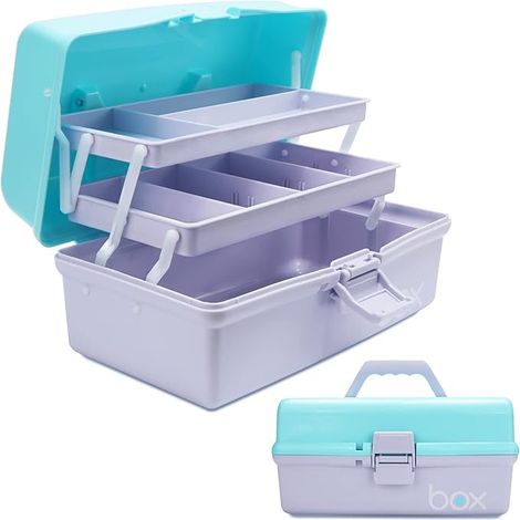 Boîte de rangement-Boîte à outils pliable pour loisirs créatifs, fournitures de couture, boîte à médicaments, boîte de premiers secours familiale avec plateaux (1/5)