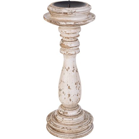 Candelabro de madera artesanal blanco 12x12x30h cm (1/5)