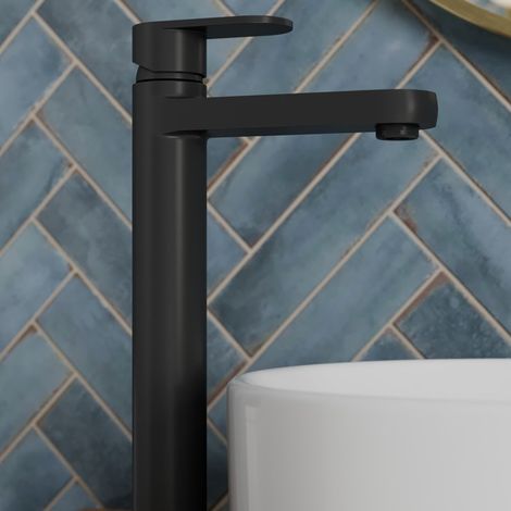 Modern Bathroom High Rise Countertop Basin Mixer Tap Tall Single Lever Black (1/5)