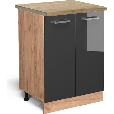 Mobiletto base cucina R-Line, Antracite lucido, 60 cm , PL Rovere, Vicco