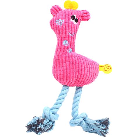 Peluche pour chien en forme de girafe, en flanelle tressée, rose, idéale pour mâcher et nettoyer les dents de votre animal. (1/5)