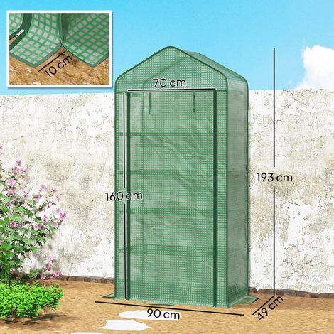 Serre à 5 étages (avec entrée enroulable), en acier et polyéthylène, 90 x 49 x 193 cm, verte (1/5)